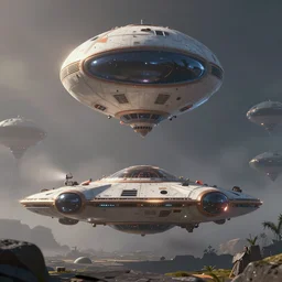 a fancy alien spaceship on a dusky biome by pixar, humongous view, rtx, smooth, cinematic