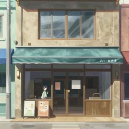 screenshot from the anime by Makoto Shinkai of the front view of a japanese storefront, 8k wallpaper