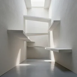 liminal space by MC Escher, stucco walls, shiny floors, minimalist, stunning, light and shadows, suspended walkways