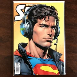 a comic book cover of a superhero wearing headphones