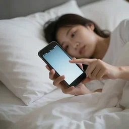 laying in bed using smartphone