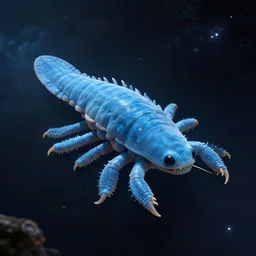 a blue tardigrade floating in space, realistic - s 1 5 0