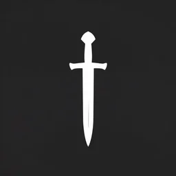 minimalist white sword logo, black background