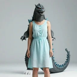 Godzilla wearing light summer dress, cinematic, professional studio photography, 8k resolution