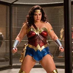 a fat nic cage playing wonder woman, hd digital photography, movie still