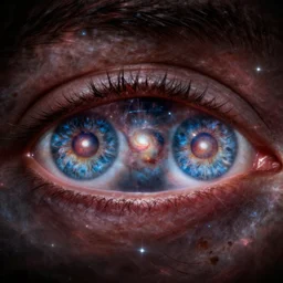 photo of eyes with galaxies reflected inside, by Hubble