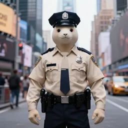 a beige lombax wearing a police uniform, standing in time square, realistic, cinematic, hdr, fantasy