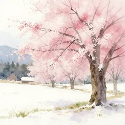 桜 in a winter landscape, watercolour painting