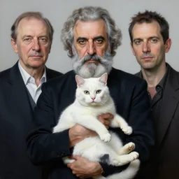 very very intricate hyperrealistic painting of hasan piker holding a white cat by andrei tarkovsky, adrian ghenie, storm thorgerson, award - winning crisp details, masterpiece