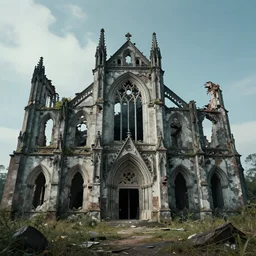 ruined gothic monastery as a home for cyberpunk nomads, by don ivan punchatz