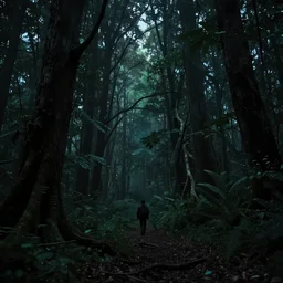 a dark forest at night, fantasy style, 8 k