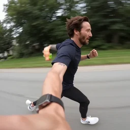 gopro footage of keanu reeves running really fast, selfie