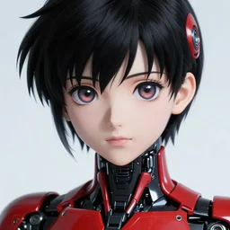 A beautiful cyborg woman with big and cute eyes || VERY ANIME, fine-face, red and black robotic parts, realistic shaded perfect face, fine details. Anime. realistic shaded lighting poster by Ilya Kuvshinov katsuhiro otomo ghost-in-the-shell, magali villeneuve, artgerm, Jeremy Lipkin and Michael Garmash, Rob Rey and Kentarõ Miura style, trending on art station