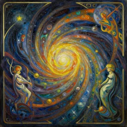 Beautiful Caravaggio and kandinsky style art deco oil painting of detailed space maelstrom, highly detailed, Nigredo, dark enlightenment, alchemy, Art deco, Vibrant volumetric natural light In style of Josan Gonzalez and Mike Winkelmann and andgreg rutkowski and alphonse muchaand and Caspar David Friedrich and Stephen Hickman and James Gurney and Hiromasa Ogura.