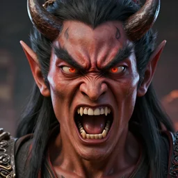 face portrait of angry demon screaming, realistic, high qulity, 4 k, sharp fucos, tranding on art station