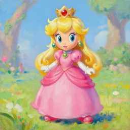 An impressionist oil painting of Princess Daisy from Mario Strikers
