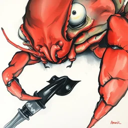 mr krabs in black lipstick rolling his eyes, yoshitaka amano, interacte smooth flowing lines, intracate brushwork, watercolors and acrylics,