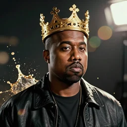 Portrait of Kanye West as a king. splash art, cinematic lighting, dramatic,  octane render, long lens, shallow depth of field, bokeh, anamorphic lens flare, 8k, hyper detailed, 35mm film grain