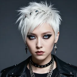 white-haired pixie jewelled serious !!punk rock!! girl portrait by Edgar Maxence and Ross Tran