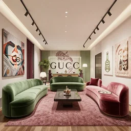 renderings of gucci style trendy art space,