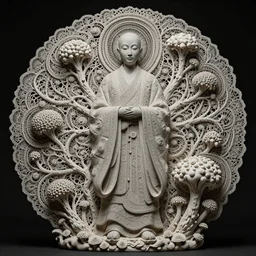 ancient japanese monk, by kiki smith, by zdzisław beksinski, by wangechi mutu, full body, zoomed out, mycelium, mycena acicula, tremella - fuciformis, fractal lace, insanely detailed and intricate, hypermaximalist, elegant, ornate, hyper realistic