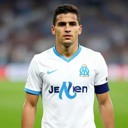 portrait Alexis Sanchez with Marseille shirt, in the style of Captain Tsusaba, by Yōichi Takahashi