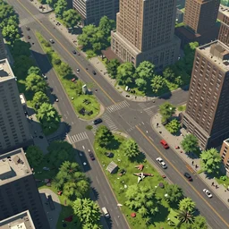 a stylized 2 d cinematic keyframe of a post - apocalyptic new york covered by nature roads seen from above debris, abandoned, joy gaze, cel - shaded, edge - to - edge print, rule of thirds, golden ratio, ambient lighting, trending on artstation, octane render, unreal engine