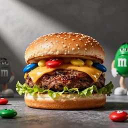 delicious M&M's giant burgers, food blog photo