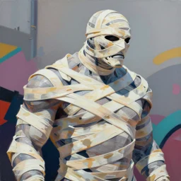 greg manchess portrait painting of doomguy as the mummy medium shot, asymmetrical, profile picture, organic painting, sunny day, matte painting, bold shapes, hard edges, street art, trending on artstation, by huang guangjian and gil elvgren and sachin teng