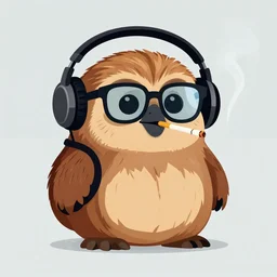 vector artwork of an ewok wearing glasses, smoking a cigarette and wearing headphones