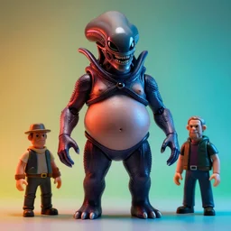 hyperrealistic rendering fat smooth of john carpenter's the thing alien by bernie wrightson and killian eng and joe fenton, product photography, action figure, sofubi, studio lighting, colored gels, colored background