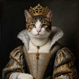 a renaissance painting of a queen that's a cat