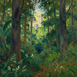 The city turns into a forest slowly by Frederick McCubbin and Maxfield Parrish, natural lighting, beautiful art