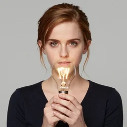emma wattson, as emma watson as a lightbulb with her head.