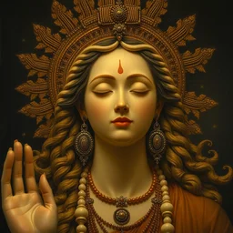 detailed potrait of faceless hindu goddes, no eyes, mouth or nose just blank face, painting by james jean, craig mullins, j. c. leyendecker, lights, art by ernst haeckel, john william godward, hammershøi