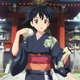 anime visual portrait of a young japanese girl in traditional clothing outside a temple exterior, finely detailed facial features, ilya kuvshinov, makoto shinkai, katsura masakazu, kyoani, dynamic pose, crisp and sharp, anime poster, ambient light, 4 k