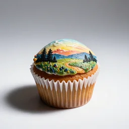 hand-painted cupcake, high detail macro photography, isolated on a pure white background, centered, entire object in frame, sharp focus, soft studio lighting