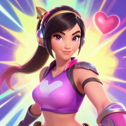 selfie of D.Va	 of overwatch character heartstone concept Blizzard pixar maya engine on stylized background splash comics global illumination lighting artstation