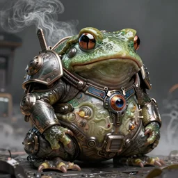 a morbidly obese slimy anthropomorphic toad king wearing ornate cyberpunk armor, smooth, intricate, elegant, digital painting, artstation, steam, grungy steel, concept art, sharp focus, octane render, illustration, art by josan gonzalez,