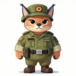 Big Floppa caracal in military uniform, digital art