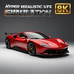 “A 2050 Ferrari Concept, studio lighting, HYPER REALISTIC VFX SIMULATION, 8K”