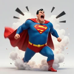 Superman >yelling<<<< screaming! , body swelling about to explode, distress, mania, freaking out, insane, panic, breakdown, skull, head exploding revealing skull, horror