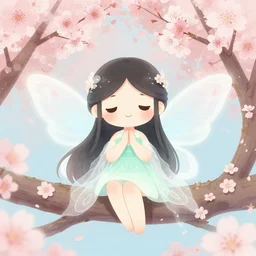 mystical fairy surrounded by cherry blossoms, cute, digital art