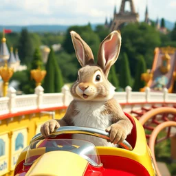 film still of a bunny riding a roller coaster in disneyland paris, 8 k