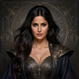 head-on centered symmetrical painted portrait, Katrina Kaif as a D&D Storm Mage, intricate fantasy robes, fantasy, intricate, elegant, highly detailed, digital painting, smooth, sharp focus, illustration, dramatic lighting, artstation, in the style of Artgerm and Anna Podedworna and Alex Ross