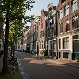 abandoned amsterdam, summer warm light, street view, hyperrealistic, realistic, photorealistic, dynamic lighting