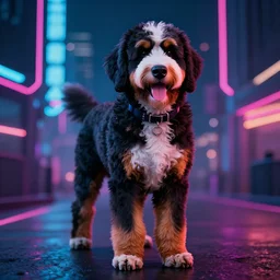 cyberpunk image of bernedoodle