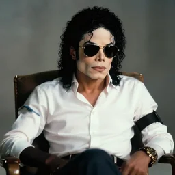 michael jackson 2 0 0 9 wearing shades, alone, this is it style, photo real, skin, motion blur, sitting in a chair, by himself, real life, spotted, leaked, ultra realistic face, accurate, 4 k, movie still, uhd, sharp, detailed, cinematic, render, modern