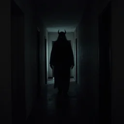 photo of a dark hallway with a demonic shadow figure at the end of it