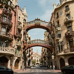 barcelona in 1 9 1 8, retrofuturism, steampunk, gothic quarter, modernist buildings, art deco, footbridges between houses, steam pipes, hyper detailed, colorized